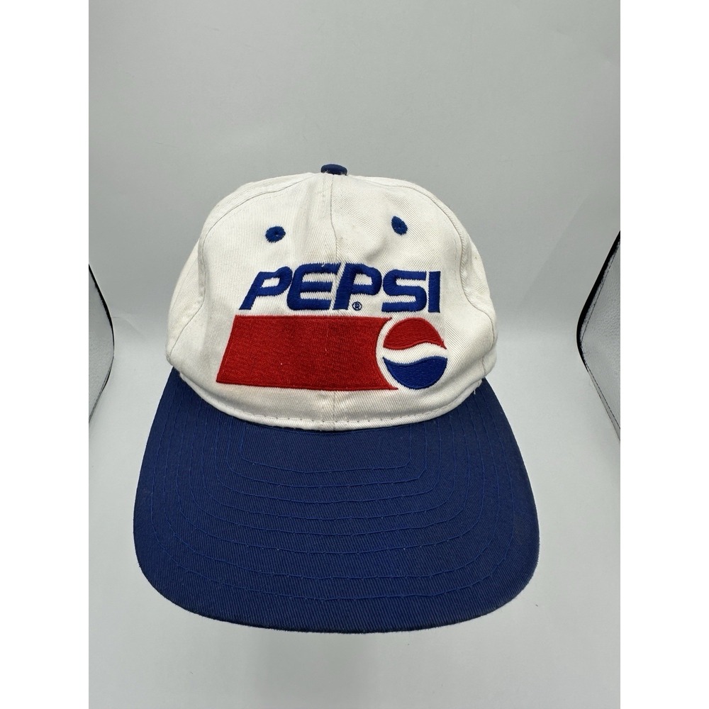 Vintage Pepsi Embroidered Logo Cotton Hat White Blue Adjustable One Size OSFA